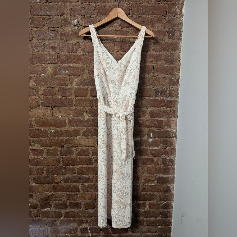 LOFT Beach  Animal Print Belted Wide Leg Belted Jumpsuit Size 4 Pockets